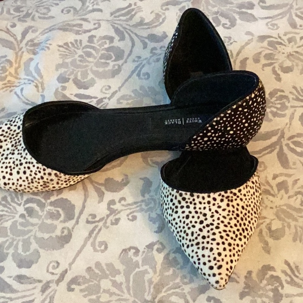 Like New White House Black Market Flats in Black and White Calf Hair Lea…